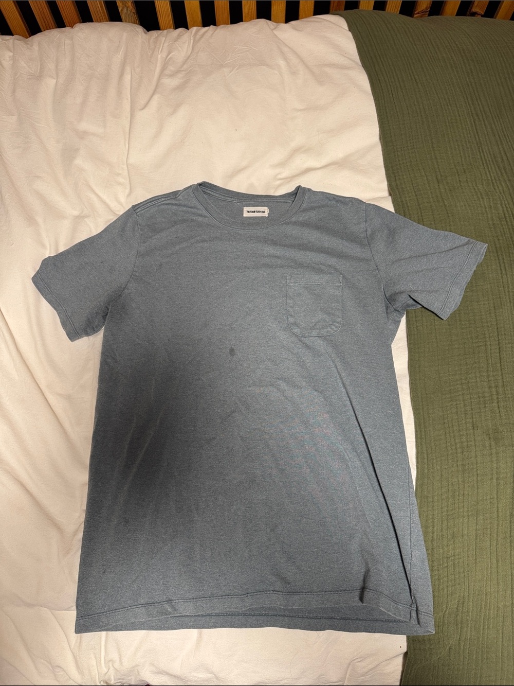 Taylor Stitch Heavy Bag Tee in Sea Foam Green FLAWS